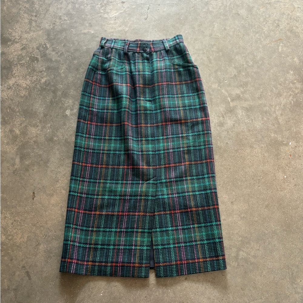 Vintage Escada plaid wool midi skirt